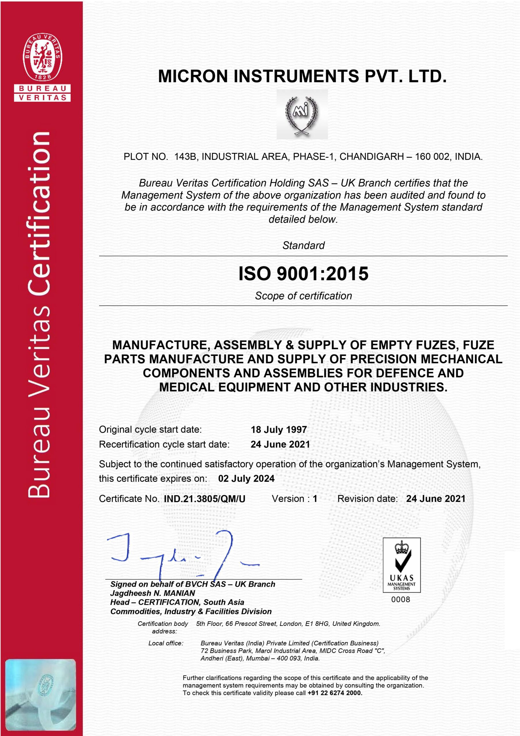 ISO Certificate_ Chandigarh plant
