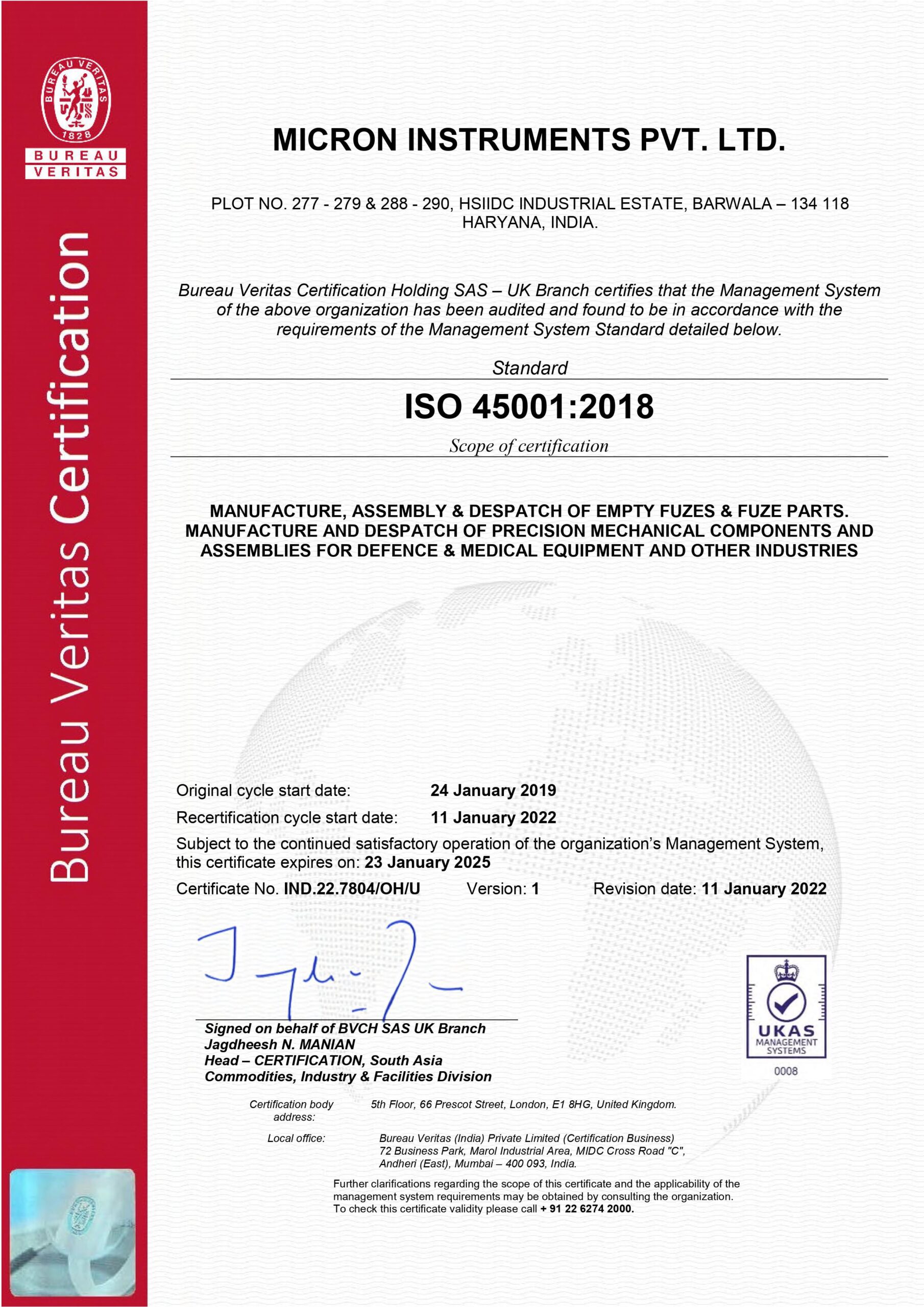 ISO 45001 CERTIFICATE
